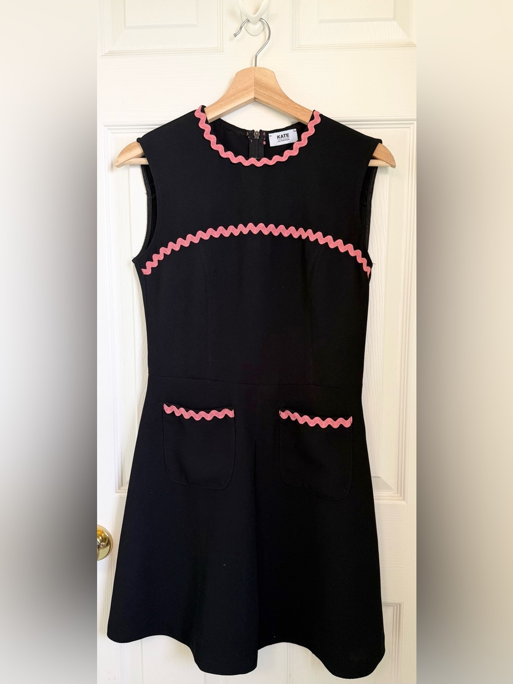 KATE Laltramode Black Sleeveless Mini Dress with Pink Rickrack Trim